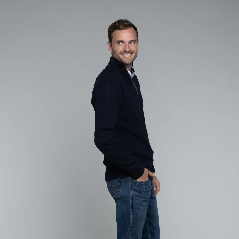 Schoffel Cotton Cashmere Cable 1/4 Zip Jumper Navy-4